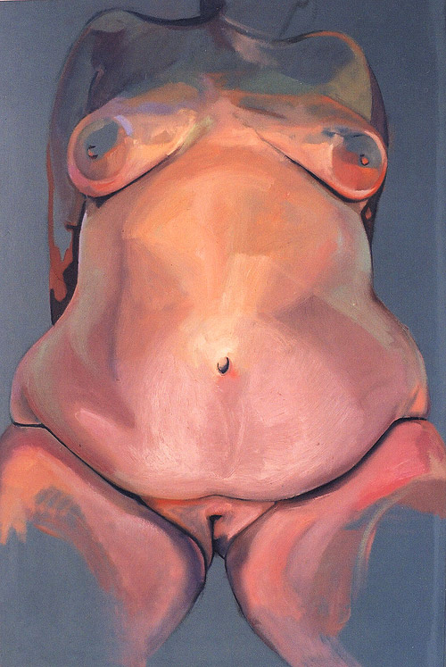 Thick and loosely painted belly of a colorful large female nude