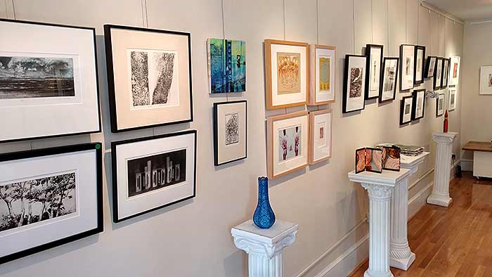 Gallery View of Washington Printmakers Gallery Annual Small Works being Installed